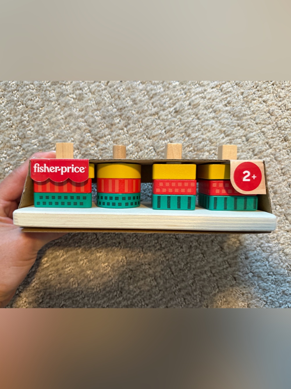Fisher-Price Wooden Stacking Peg Toy - Yellow, Red & Teal
